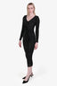 Self-Portrait Black Rhinestone-Embellished Ruched Long Sleeve V-Neck Maxi Dress Size 0