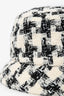 Pre-loved Chanel™ White/Black/Silver Wool-Blend Houndstooth Tweed Bucket Hat Size S