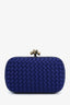 Bottega Veneta Blue Satin Intrecciato Knot Clutch With Chain