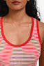 Claudie Pierlot White/Red Striped Ruffle Hem Knit Tank Top Size M