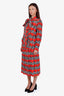 Gucci Orange Silk Zebra Print Neck Tie Blouse with Midi Skirt Set Size 42