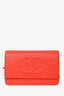 Pre-loved Chanel™ 2012-13 Red Caviar Leather CC Timeless Wallet On Chain SHW