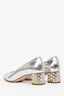 Miu Miu Crystal Embellished Silver Block Heels Size 35
