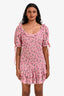 Love Shack Fancy Pink Cotton Floral Print Ruched Dress Size XS