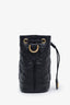 Black Calfskin Leather Enamel GG Bucket Bag with Strap