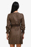 Sandro Brown/Black Multicolour Silk Floral Print Long Sleeve Midi Dress Size 34