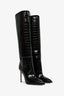 Paris Texas Black Leather 105 Croc-Effect Knee Boots Size 37.5