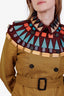 Burberry Prorsum 2012 Olive Green Linen Wood Beaded Trench Coat Size 44