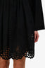 Chloe Black Cotton Lace Eyelet Buttoned Mini Dress Size 38
