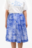 Christian Dior Blue/White Cotton Toile de Jouy Midi Skirt Size 14