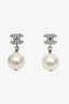 Pre-loved Chanel™ Silver Tone Crystal Pearl CC Drop Earrings