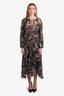 Zimmermann Green/Pink Silk Floral Long Sleeve Maxi Dress Size 1 with Slip