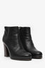 Prada Black Leather Wooden Block Heel Ankle Boots Size 35