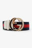 Gucci White/Red/Blue Leather Canvas Interlocking Buckle Size 90.36