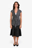 Sacai Black/White Cotton Blend Tweed Fringe Tiered Midi Skirt Size 3
