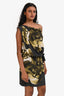 Robert Rodriguez Grey/Green Satin Floral Belted Sleeveless Midi Dress Size S