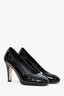 Pre-loved Chanel™ Black Patent Leather Round Toe Pearl Detail Heels Size 38