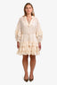 Zimmermann Cream Cotton Embroidered Pom-Pom Belted Long Sleeve Midi Dress Size 3