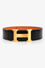 Hermès Black/Orange Leather Reversible 'H' Belt Size 95