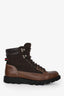 Gucci Brown Leather Guccissima Web Accents Lace-Up Hiking Boots Size 7 Mens