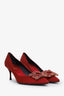Roger Vivier Red Satin Crystal Embellished Heels Size 36.5