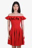 Alexander McQueen Red Ribbed Off Shoulder Ruffled Mini Dress Size S
