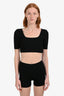Jacquemus Black Ribbed Short Sleeve Cropped Top + Mini Shorts Set Size 36