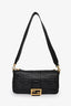 Fendi Black Embossed Leather Baguette FF Shoulder Bag with Strap