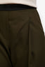 Loewe Green Wool with Black Leather Waistband Trousers Size 44
