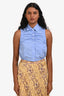Sandro Blue Ruffle Details Collared Short Sleeve Top Size 0