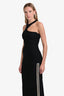 Versace Black Silk Asymmetrical Crystal Zip Detail Gown Size 42