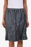 Miu Miu 2025 Grey Cotton Blend Crinkle 'Duchesse' Midi Skirt Size 36