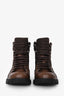 Gucci Brown Leather Guccissima Web Accents Lace-Up Hiking Boots Size 7 Mens