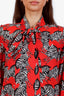 Gucci Orange Silk Zebra Print Neck Tie Blouse with Midi Skirt Set Size 42