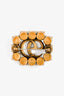 Gucci Antique Gold Tone Crystal GG Brooch