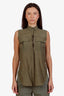 Helmut Lang Green Cotton Silk Sleeveless Button Down Shirt Size P