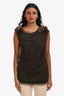 Valentino T-Shirt Couture Dark Green Tulle Floral Roses Applique Draped Short Sleeve Top Size 42
