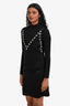 Maje Black Satin Jewelled Strap Mock Neck Jumper Mini Dress Size 34