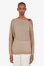 Brunello Cucinelli Taupe Linen Monili Bead Shoulder Sweater Size XS