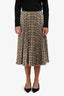 Maje Cream/Brown Checkered Pleated Midi Skirt Size 2