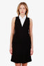 Christian Dior Black/White Wool Sleeveless Midi Dress with Spread Collar Size 4