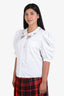 Miu Miu 2019 White Cotton Poplin Embroidered Collar Puff Sleeve Blouse Size 44