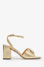 Gucci Gold Crystal GG Block Heeled Sandals Size 38.5