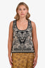 Roberto Cavalli Black Cream Jacquard Tank Top Size 42
