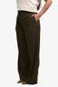 Loewe Green Wool with Black Leather Waistband Trousers Size 44