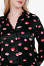 L'Agence Black Silk Lip Print Tyler Blouse Size S