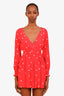 For Love & Lemons Red Long Sleeve V-Neck Dress Size S
