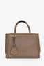 Fendi Dark Beige Grained Leather Small 2Jours Tote With Strap