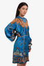 Etro Blue/Orange Paisley Print Long Sleeve Knee Length Dress Size 40