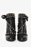 Valentino Black Leather Rockstud Bow Heeled Ankle Boots Size 36
